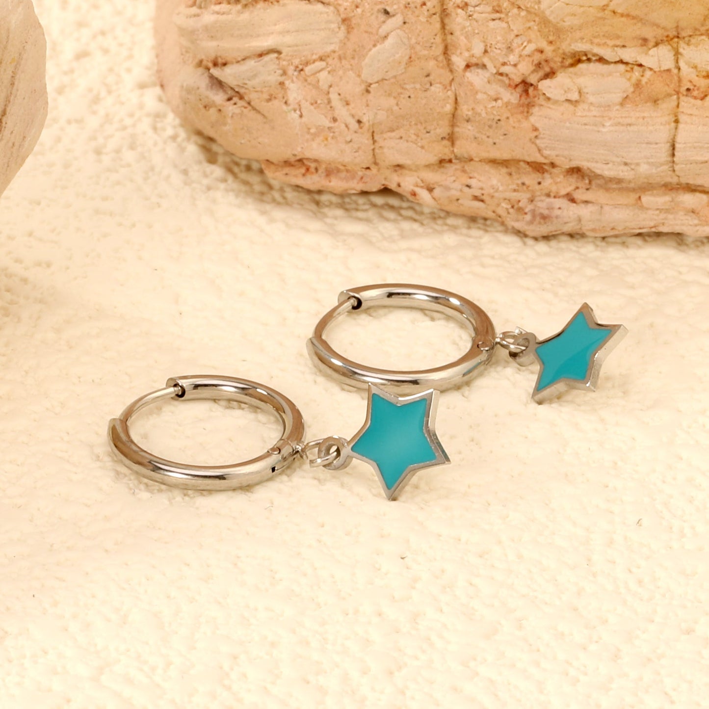 1.5x12.5mm Circle with Blue Star Earrings 8mm asonjewelry