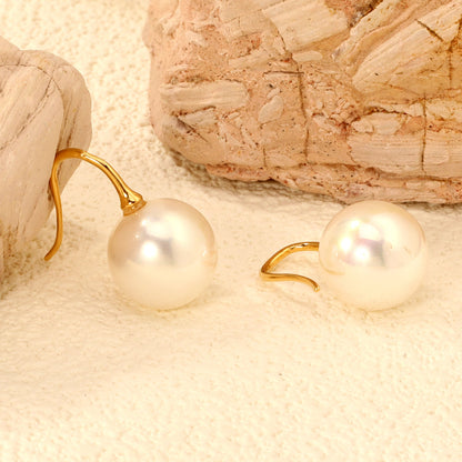 White Pearl Golden Earrings 14mm asonjewelry