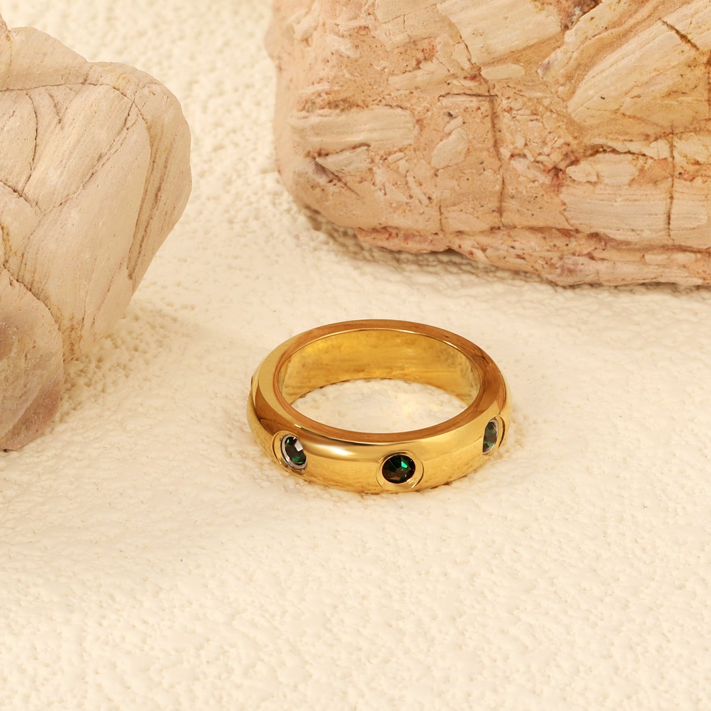 Solitaire Ring & Three Small Green Diamonds asonjewelry