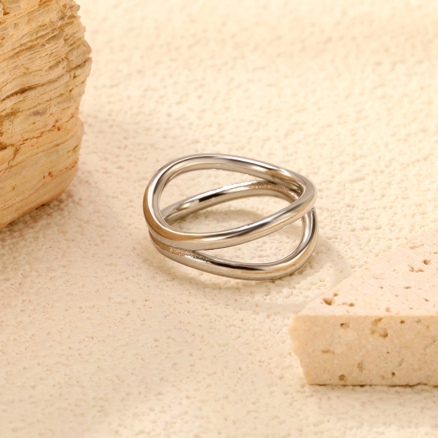 11mm H-Size Double Circle Steel/Gold Plated Statement Ring asonjewelry