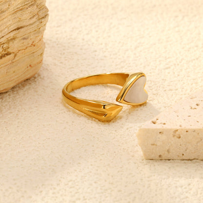 9.8mm H-Size Heart-Shaped White Shell Inlay Gold-Plated Ring asonjewelry