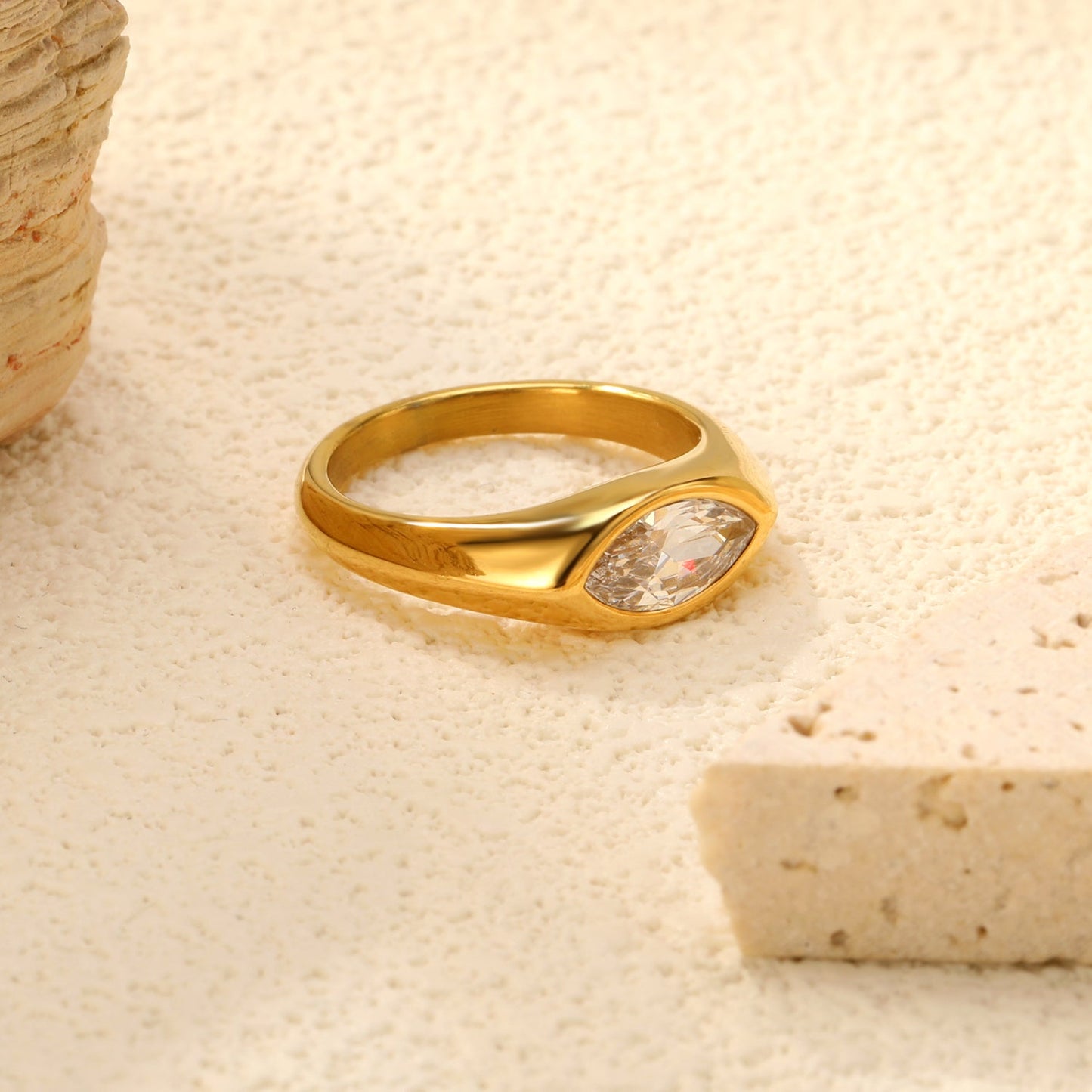 7mm H-Size White Zirconia Inlay Steel/Gold Plated Ring asonjewelry