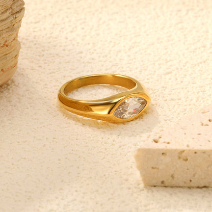 7mm H-Size White Zirconia Inlay Steel/Gold Plated Ring asonjewelry