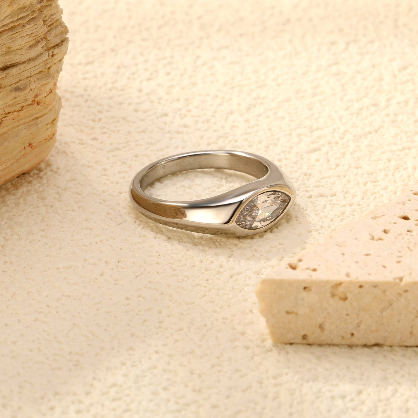 7mm H-Size White Zirconia Inlay Steel/Gold Plated Ring asonjewelry