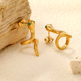 12.8*26.2mm Snake shape with 2 green diamonds Earring Gold color