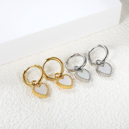 2*14.2mm Circle with Beaded Edge Heart with White Shell Earrings 10.7*10mm asonjewelry