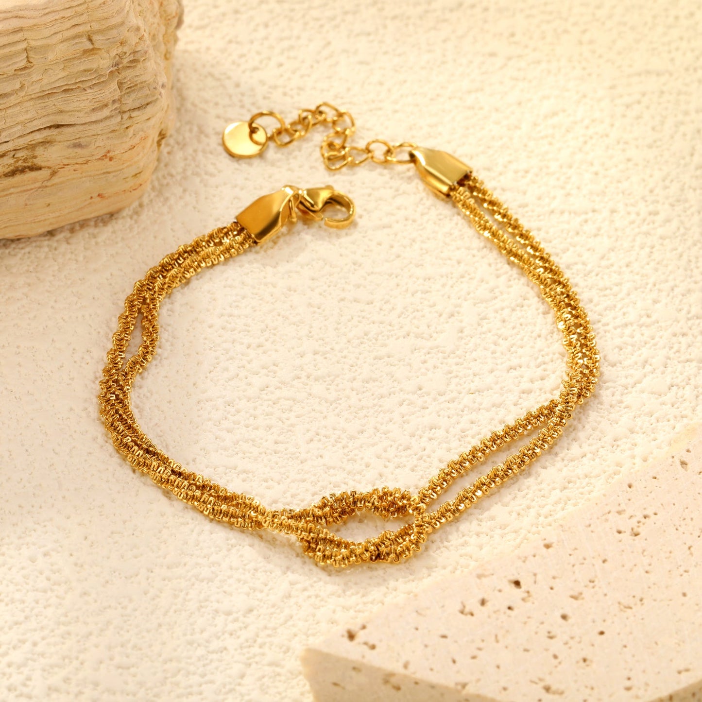 2.3mm Double Clasp Cauliflower Chain 18+3cm+6mm Round Plaque Double Chain Bracelet Gold Color asonjewelry