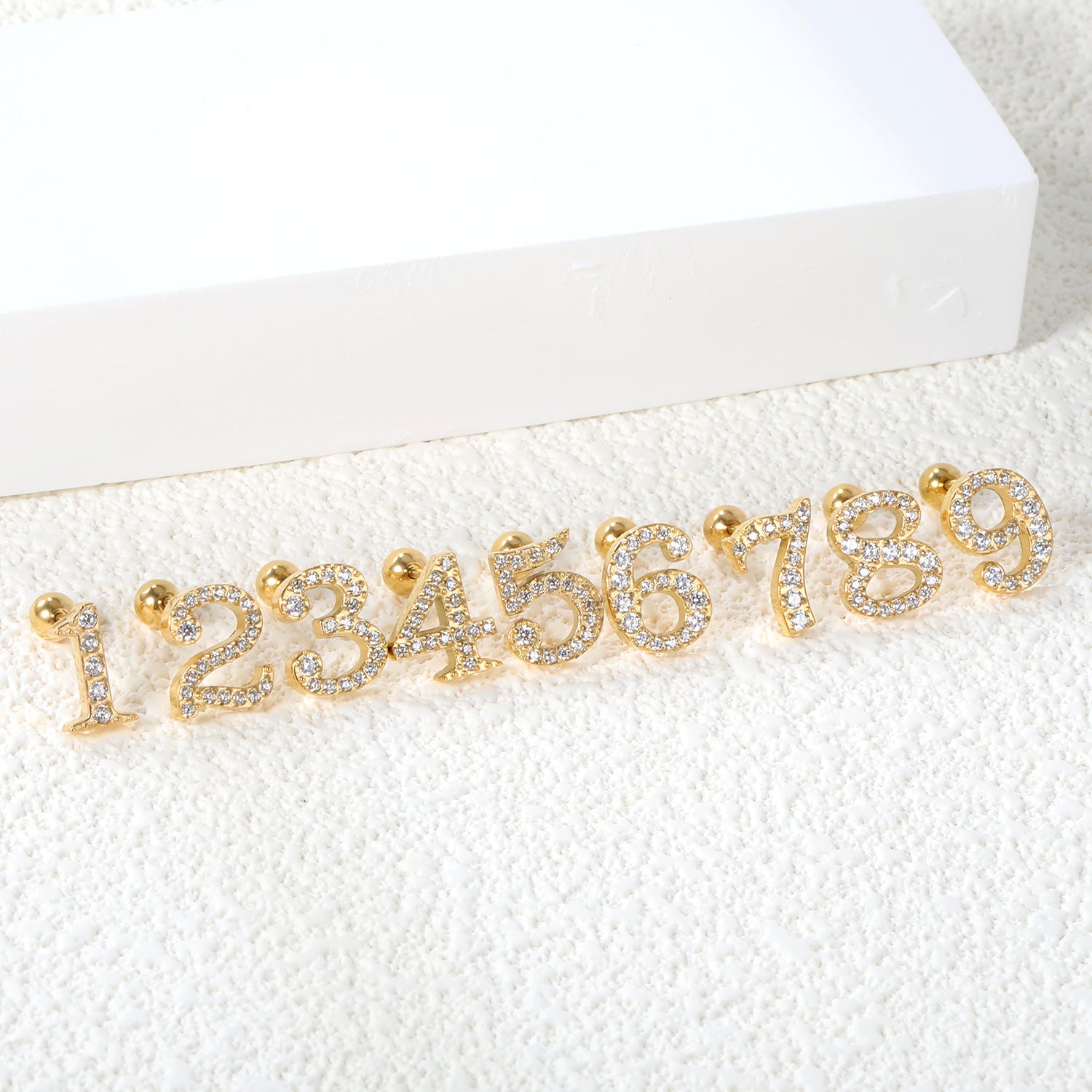 Steel ball screw-in numbers 1~9 with white diamond earrings 6*10mm asonjewelry