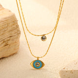 13*8mm horizontal eye drop light blue oil stick white diamond pendant 5mm cylindrical stick white diamond accessories 0.9 hammer square chain 50+40+5cm+6mm round plate double chain necklace gold color