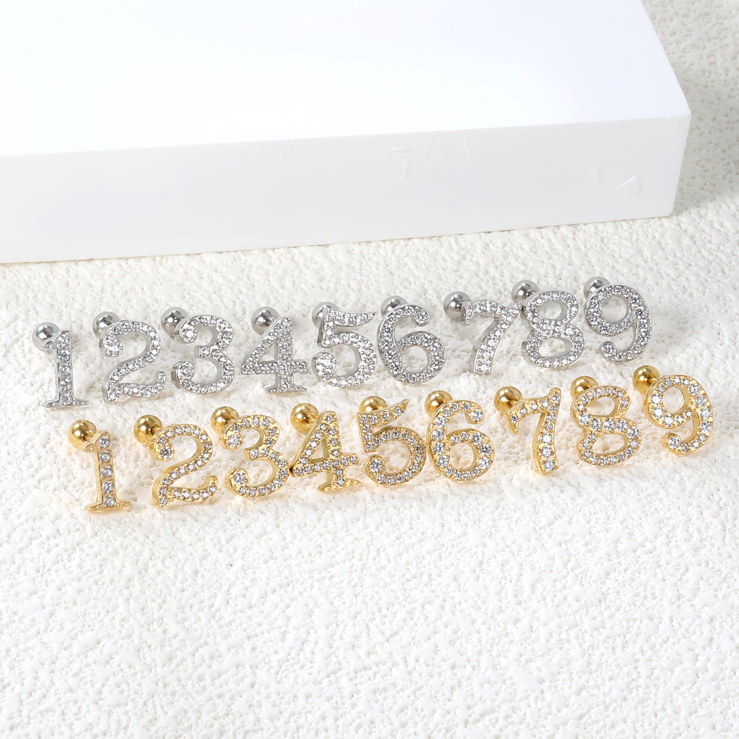 Steel ball screw-in numbers 1~9 with white diamond earrings 6*10mm asonjewelry