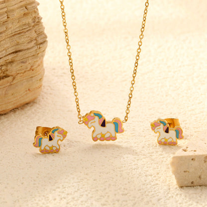 Pony set Gold color earrings:10.5*7.8mm Pendant:9.5*13mm 0.3 cross chain 40+5cm+6mm round plate asonjewelry