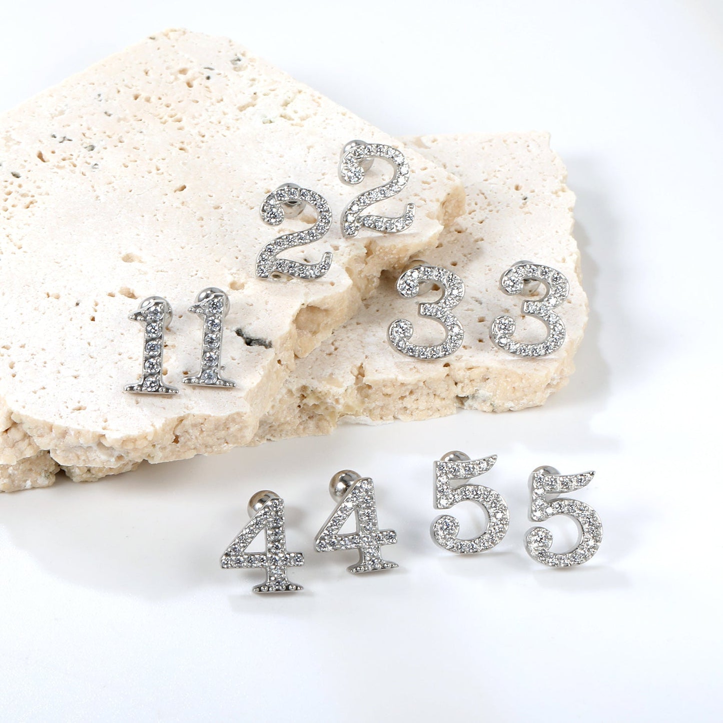 Steel ball screw-in numbers 1~9 with white diamond earrings 6*10mm asonjewelry