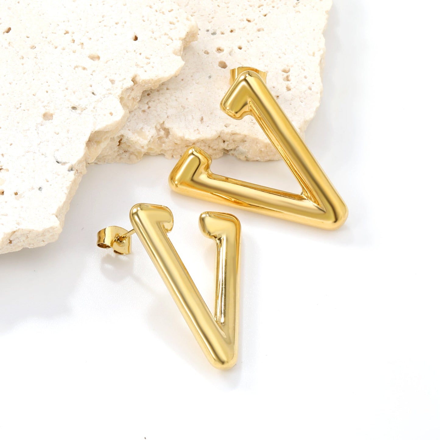 Hollow V-shaped earrings 25*28.5mm gold color asonjewelry