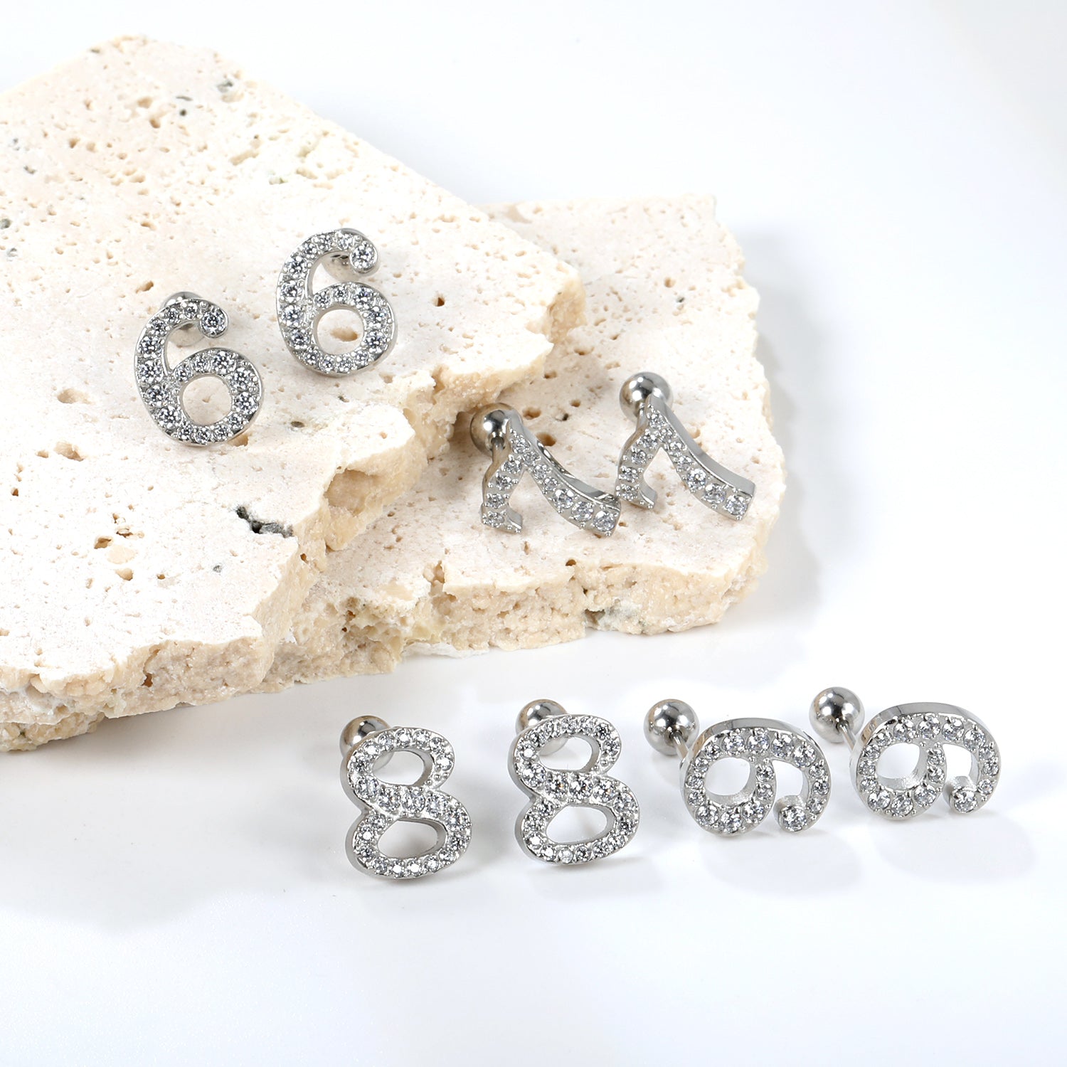 Steel ball screw-in numbers 1~9 with white diamond earrings 6*10mm asonjewelry