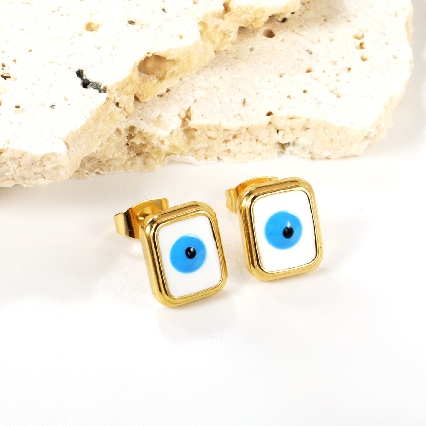 Rectangle with multi-color eyeballs multi-color bottom drop earrings 9*11mm asonjewelry