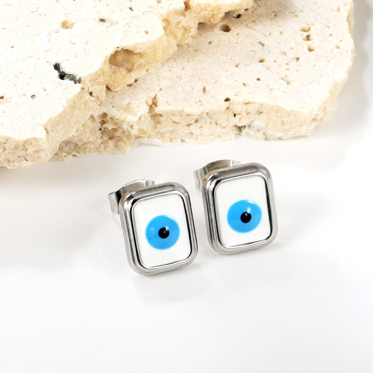 Rectangle with multi-color eyeballs multi-color bottom drop earrings 9*11mm asonjewelry