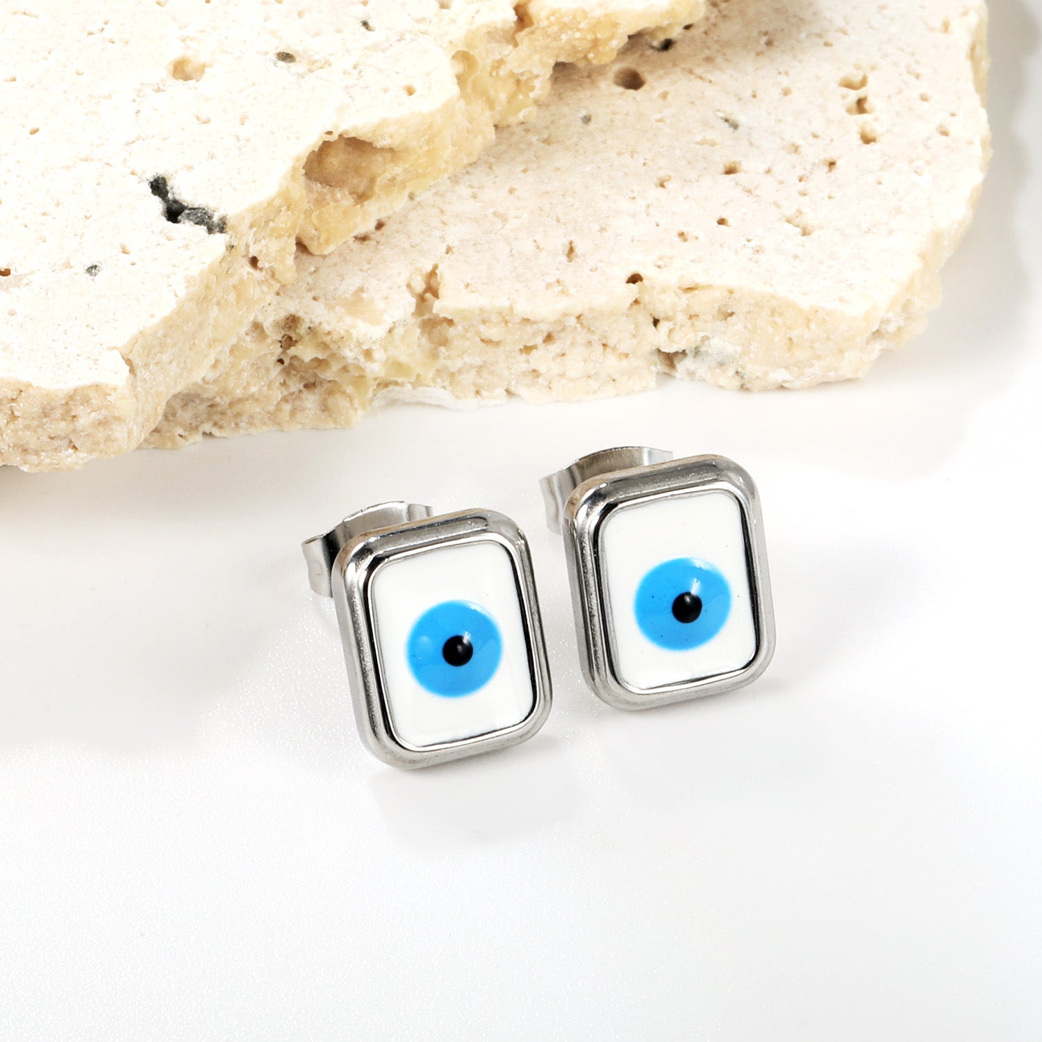 Rectangle with multi-color eyeballs multi-color bottom drop earrings 9*11mm asonjewelry