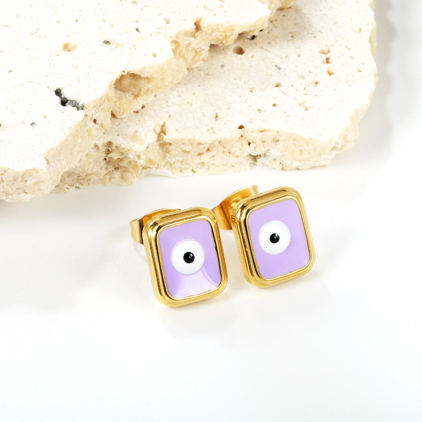 Rectangle with multi-color eyeballs multi-color bottom drop earrings 9*11mm asonjewelry