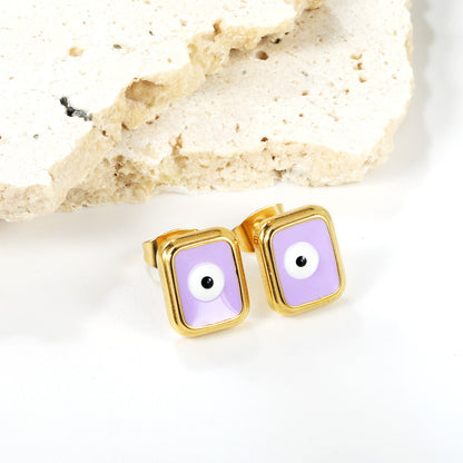 Rectangle with multi-color eyeballs multi-color bottom drop earrings 9*11mm asonjewelry