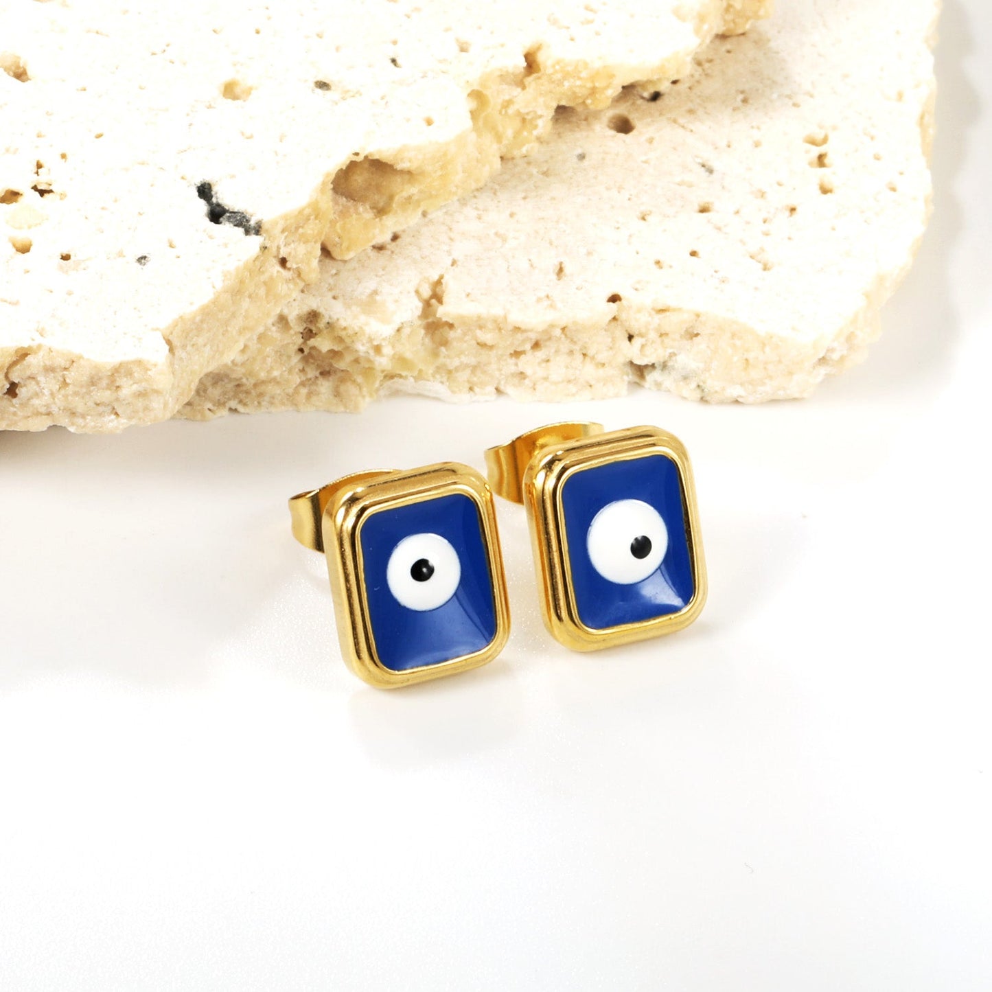 Rectangle with multi-color eyeballs multi-color bottom drop earrings 9*11mm asonjewelry