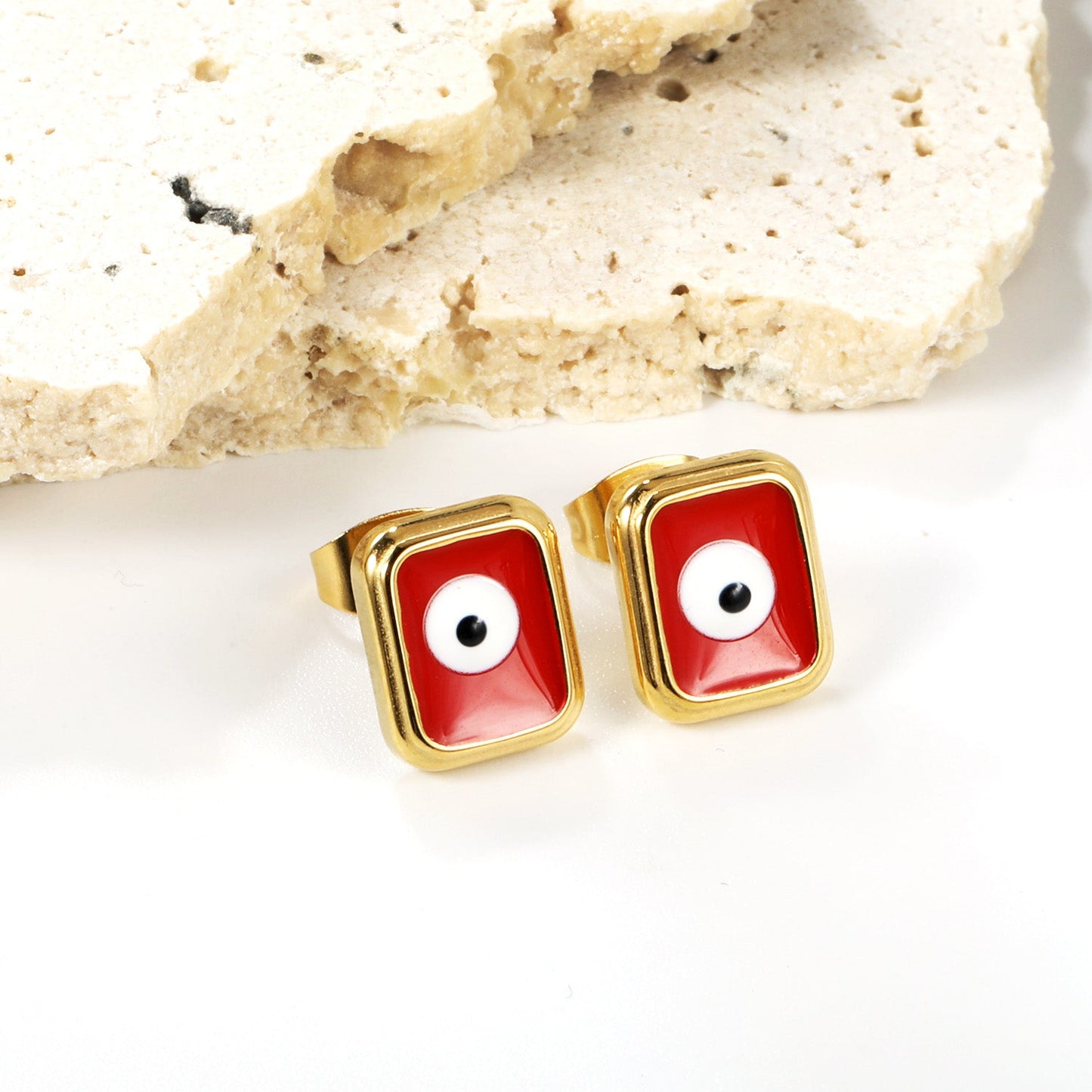 Rectangle with multi-color eyeballs multi-color bottom drop earrings 9*11mm asonjewelry