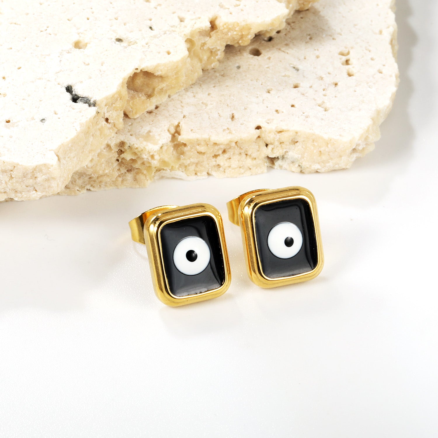 Rectangle with multi-color eyeballs multi-color bottom drop earrings 9*11mm asonjewelry