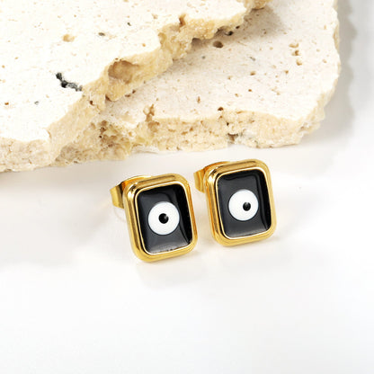 Rectangle with multi-color eyeballs multi-color bottom drop earrings 9*11mm asonjewelry