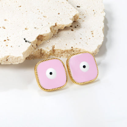 Lace Square with Multi-color Eyelets Multi-color Bottom Oil Drop Earrings 16.5*16.5mm asonjewelry