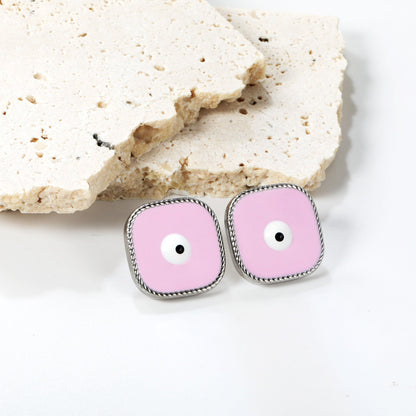 Lace Square with Multi-color Eyelets Multi-color Bottom Oil Drop Earrings 16.5*16.5mm asonjewelry