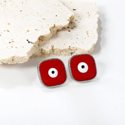 Lace Square with Multi-color Eyelets Multi-color Bottom Oil Drop Earrings 16.5*16.5mm asonjewelry