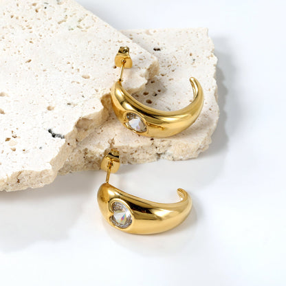 C-shaped size head with heart-shaped white diamond earrings 9.3*23mm asonjewelry