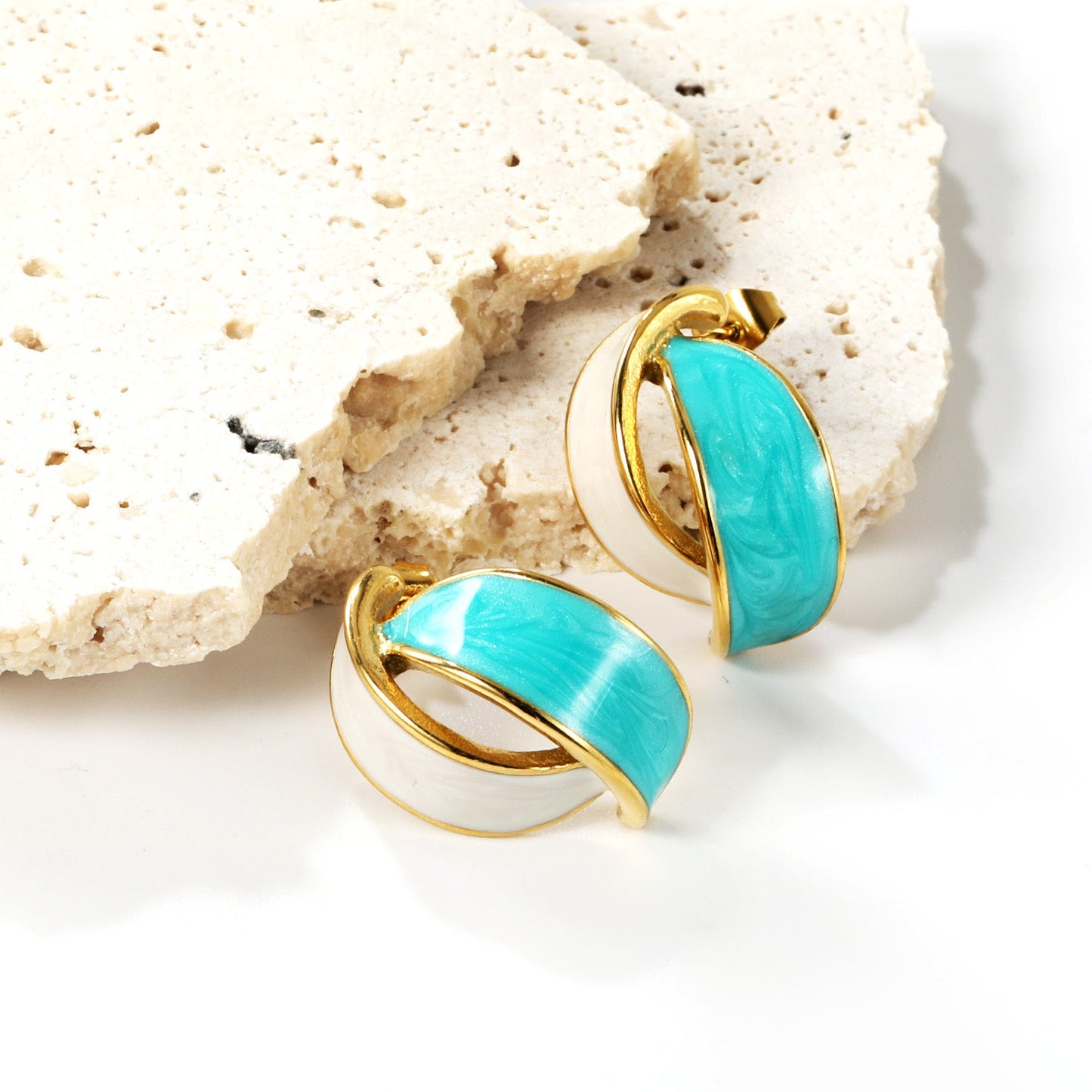 Two Leaves with Mint Green + White Glitter Drip Oil Earrings 16*20.8mm asonjewelry