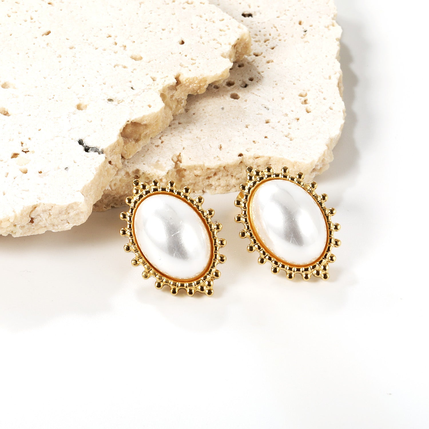 Loose Bead Edge Oval with White Pearl Earrings 14.8*21mm asonjewelry