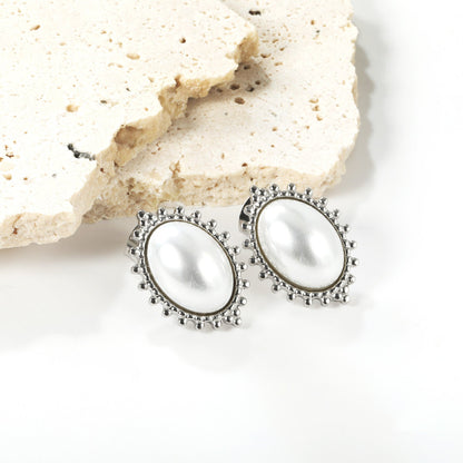Loose Bead Edge Oval with White Pearl Earrings 14.8*21mm asonjewelry