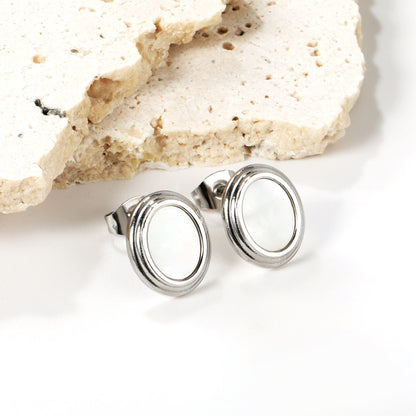 Step Lace Oval with White Shell Earrings 11*13mm asonjewelry