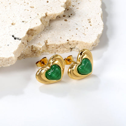 Black & Green Diamond Heart Earrings 15*11mm asonjewelry