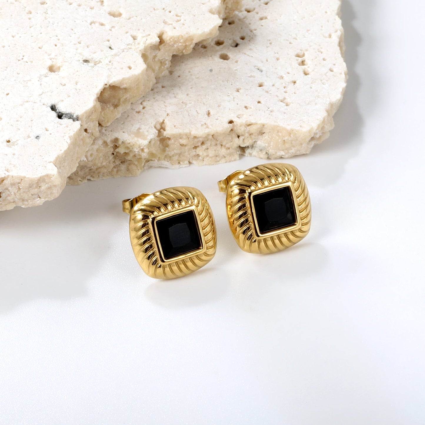 Square with Black Zirconia Earrings 12.2*12.2mm asonjewelry