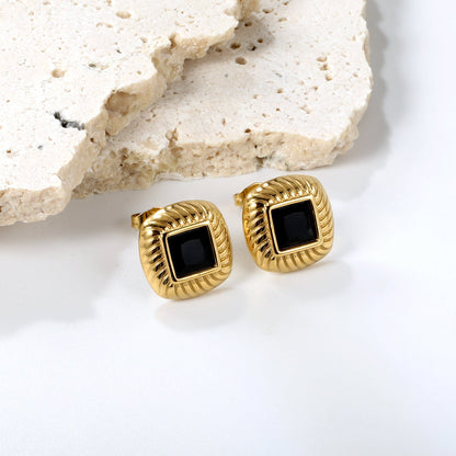 Square with Black Zirconia Earrings 12.2*12.2mm asonjewelry