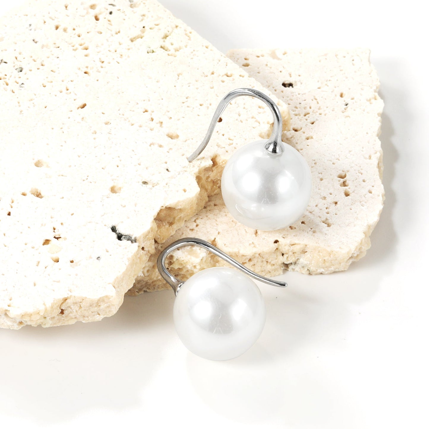White Pearl Earrings 14mm asonjewelry