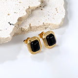 Rectangle with Black Zirconia Earrings 10.3*12.2mm