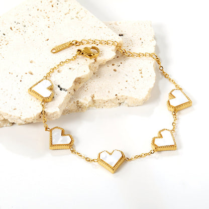 5 Heart with White & Black & Red Shell Bracelet 18+5cm asonjewelry