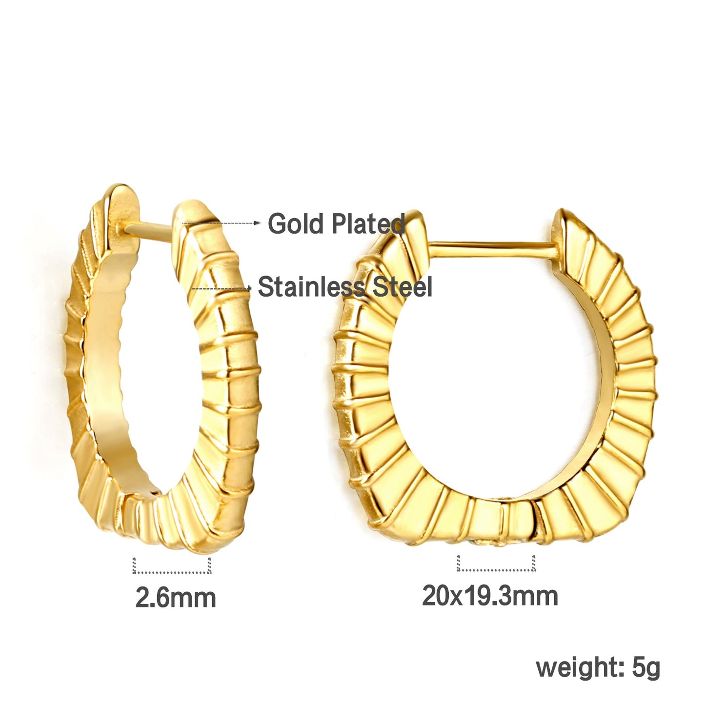 Round square corner cross grain ear buckle 2.6*20*19.3mm asonjewelry