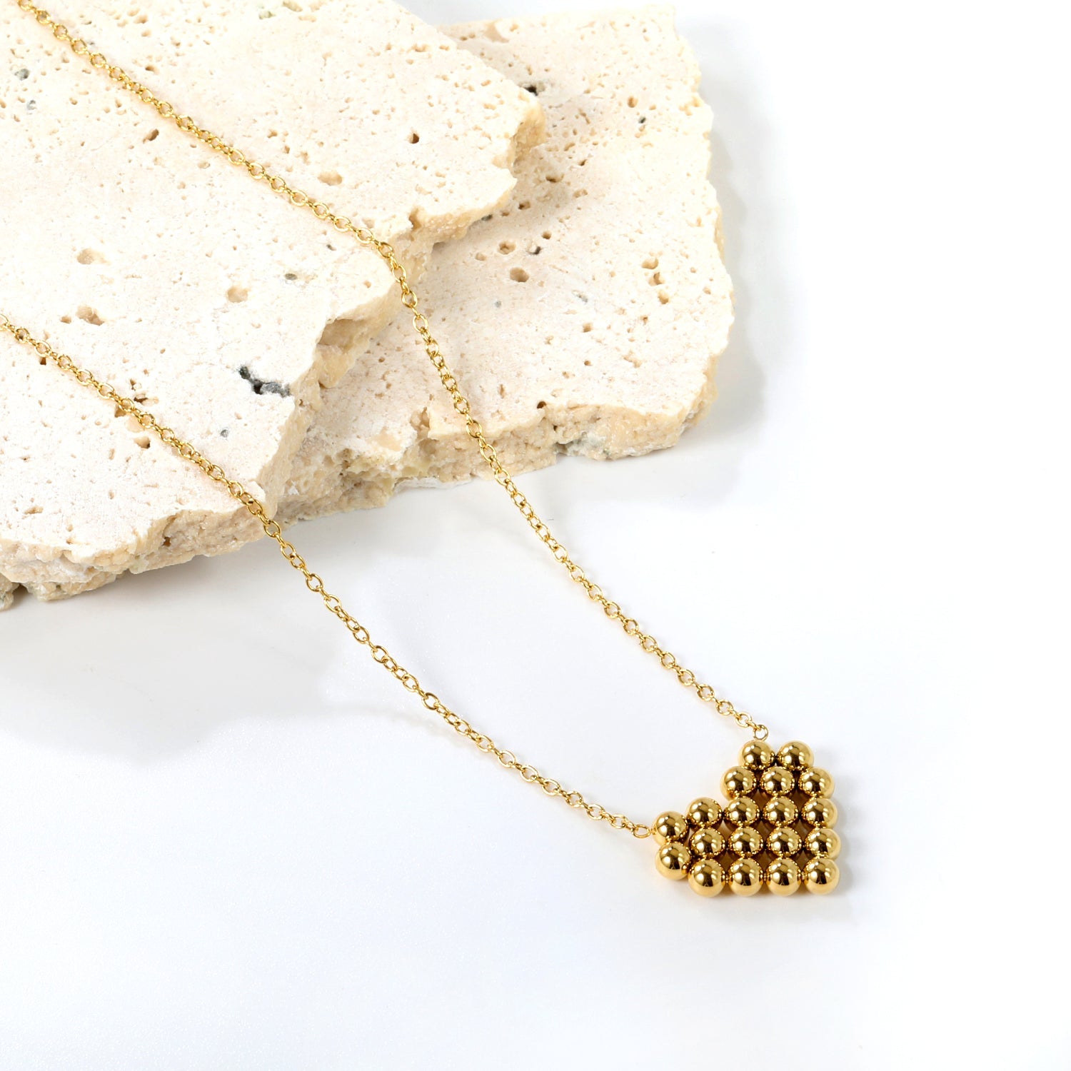 17*14.4mm heart shaped steel bead pendant necklace 45+5cm asonjewelry