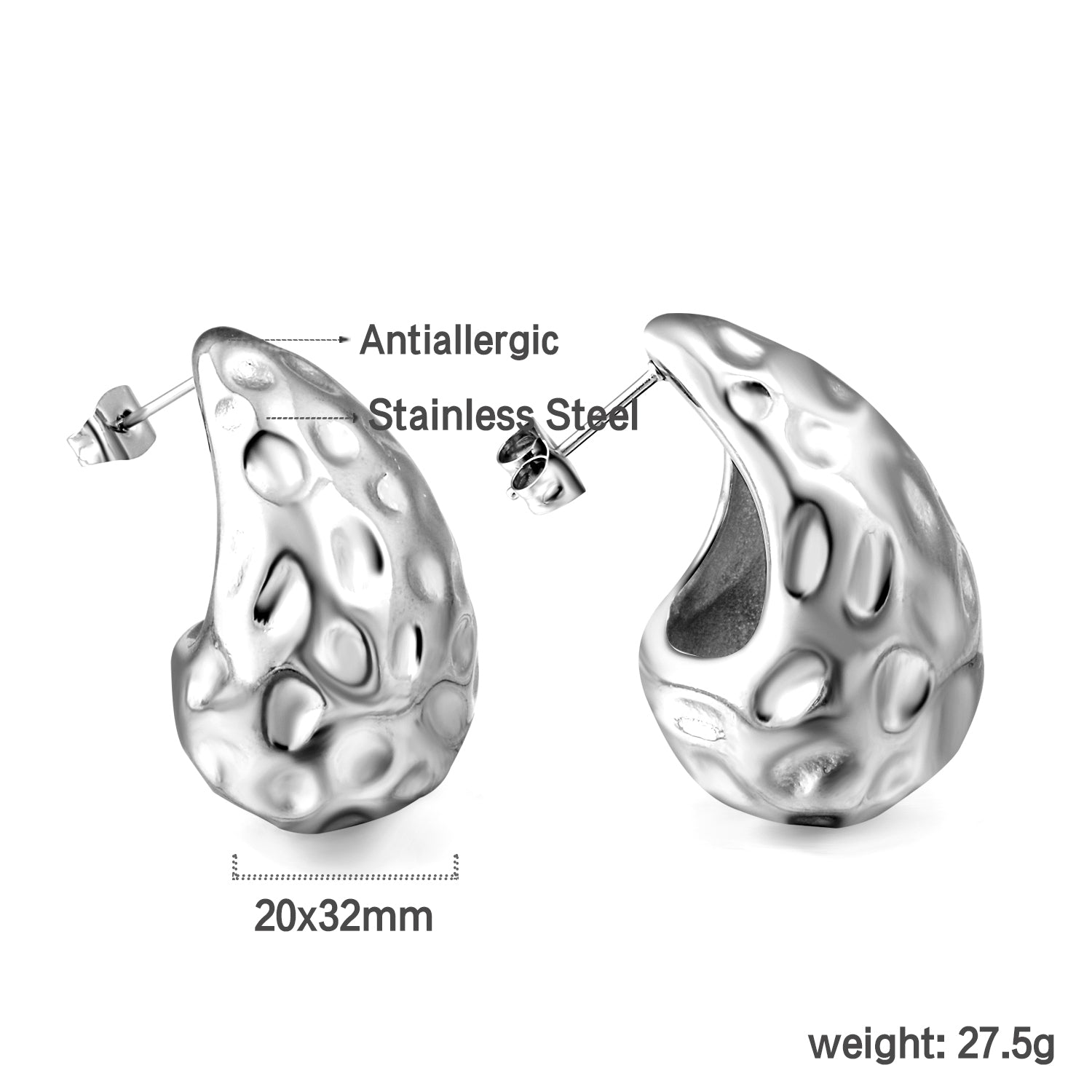 Teardrop Oval Concave Stud Earrings 20*32mm asonjewelry