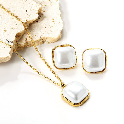16.5*16.5mm Twisted Edge Square with White Pearl Set asonjewelry