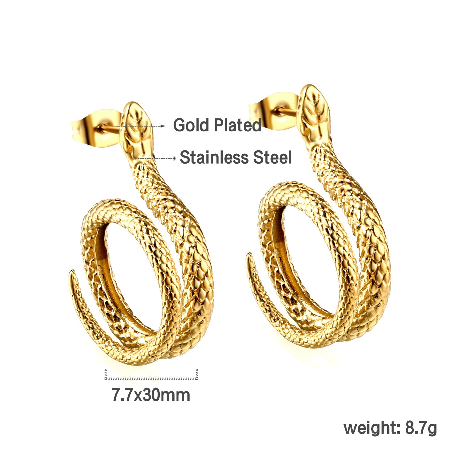 Coil Snake Earrings 7.7*30mm asonjewelry