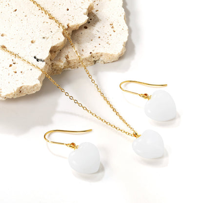 12.6*12.6mm Heart White Natural Stone Set asonjewelry