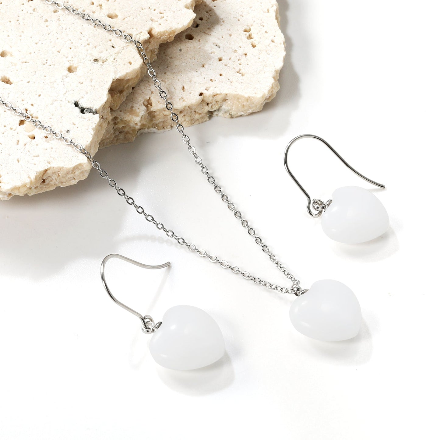 12.6*12.6mm Heart White Natural Stone Set asonjewelry