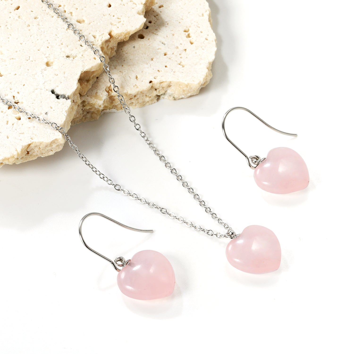 12.6*12.6mm Heart Pink Natural Stone Set asonjewelry