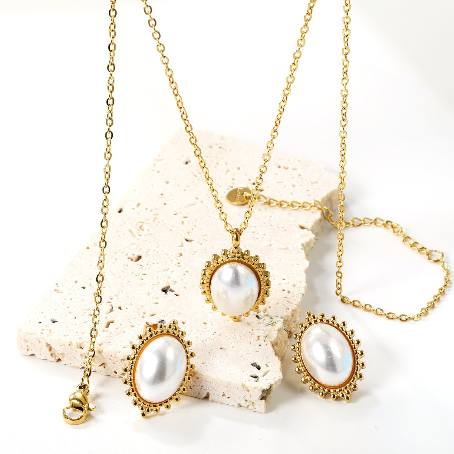 14.8*21mm loose beads edge oval with white pearl set asonjewelry